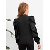 image:imageFloerns Girls Casual Puff Long Sleeve Round Neck Rib Knit Blouse Tee TopsBlack