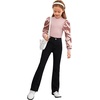 image:imageFloerns Girls Casual Puff Long Sleeve Round Neck Rib Knit Blouse Tee TopsDusty Pink