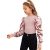 image:imageFloerns Girls Casual Puff Long Sleeve Round Neck Rib Knit Blouse Tee TopsDusty Pink