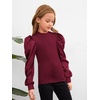 image:imageFloerns Girls Casual Puff Long Sleeve Round Neck Rib Knit Blouse Tee TopsMaroon