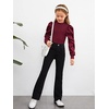 image:imageFloerns Girls Casual Puff Long Sleeve Round Neck Rib Knit Blouse Tee TopsMaroon