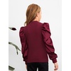 image:imageFloerns Girls Casual Puff Long Sleeve Round Neck Rib Knit Blouse Tee TopsMaroon
