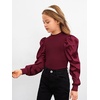 image:imageFloerns Girls Casual Puff Long Sleeve Round Neck Rib Knit Blouse Tee TopsMaroon