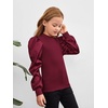 image:imageFloerns Girls Casual Puff Long Sleeve Round Neck Rib Knit Blouse Tee TopsMaroon
