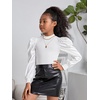image:imageFloerns Girls Casual Puff Long Sleeve Round Neck Rib Knit Blouse Tee TopsWhite