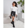 image:imageFloerns Girls Casual Puff Long Sleeve Round Neck Rib Knit Blouse Tee TopsWhite