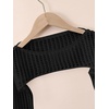 image:imageFloerns Girls Color Block Long Sleeve Drop Shoulder Crochet Crop Top SweatersBlack