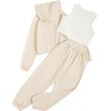 image:imageFloerns Girls Cute Preppy 3 Piece Outfits Clothes Tank Top Sweatpants Set with Sweatshirt HoodieApricot