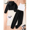 image:imageFloerns Girls Cute Preppy 3 Piece Outfits Clothes Tank Top Sweatpants Set with Sweatshirt HoodieBlack and White