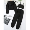 image:imageFloerns Girls Graphic Print Clothes Cami Top Sweatpants Set with Jacket Hoodie 3 Piece OutfitBlack