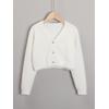 image:imageFloerns Girls V Neck Long Sleeve Button Front Knit Cardigan Crop TopWhite