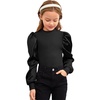 image:imageFloerns Girls Casual Puff Long Sleeve Round Neck Rib Knit Blouse Tee TopsBlack