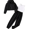 image:imageFloerns Girls Cute Preppy 3 Piece Outfits Clothes Tank Top Sweatpants Set with Sweatshirt HoodieBlack and White