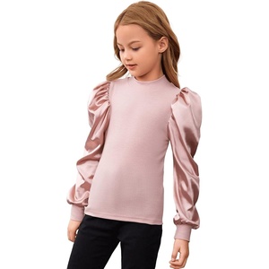 image:imageFloerns Girls Casual Puff Long Sleeve Round Neck Rib Knit Blouse Tee TopsDusty Pink