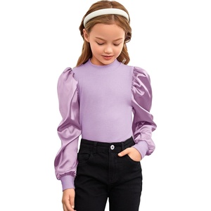 image:imageFloerns Girls Casual Puff Long Sleeve Round Neck Rib Knit Blouse Tee TopsLilac Purple