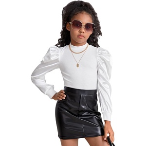 image:imageFloerns Girls Casual Puff Long Sleeve Round Neck Rib Knit Blouse Tee TopsWhite