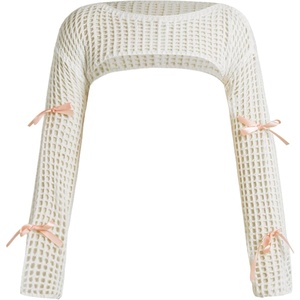 image:imageFloerns Girls Color Block Long Sleeve Drop Shoulder Crochet Crop Top SweatersBow White