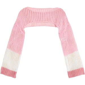 image:imageFloerns Girls Color Block Long Sleeve Drop Shoulder Crochet Crop Top SweatersPink