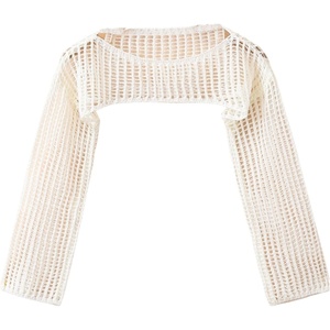 image:imageFloerns Girls Color Block Long Sleeve Drop Shoulder Crochet Crop Top SweatersWhite