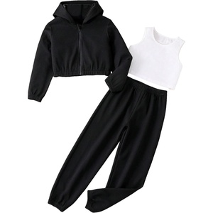 image:imageFloerns Girls Cute Preppy 3 Piece Outfits Clothes Tank Top Sweatpants Set with Sweatshirt HoodieBlack and White