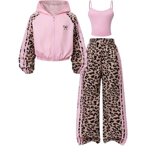 image:imageFloerns Girls Graphic Print Clothes Cami Top Sweatpants Set with Jacket Hoodie 3 Piece OutfitPink Leopard