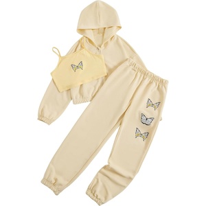 image:imageFloerns Girls Graphic Print Clothes Cami Top Sweatpants Set with Jacket Hoodie 3 Piece OutfitYellow