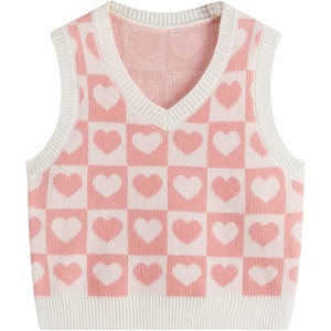 image:imageFloerns Girls Heart Print Sleeveless Sweater Vest V Neck Knitwear Tank TopPink Multi