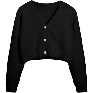 image:imageFloerns Girls V Neck Long Sleeve Button Front Knit Cardigan Crop TopBlack