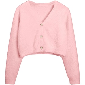 image:imageFloerns Girls V Neck Long Sleeve Button Front Knit Cardigan Crop TopLight Pink