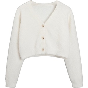 image:imageFloerns Girls V Neck Long Sleeve Button Front Knit Cardigan Crop TopWhite