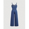 image:imageFloerns Girls Bowknot Sleeveless Overall Denim Jumpsuit Kids Baggy JeansMedium Wash