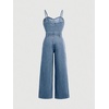 image:imageFloerns Girls Bowknot Sleeveless Overall Denim Jumpsuit Kids Baggy JeansPale Blue