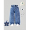 image:imageFloerns Toddler Girls Wide Leg Elastic Waist Button Baggy JeansDark Blue