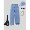 image:imageFloerns Toddler Girls Wide Leg Elastic Waist Button Baggy JeansDark Wash