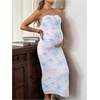 image:imageFloerns Women Floral Strapless Bodycon Long Maternity Wedding Guest DressesBlue and Pink