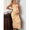 image:imageFloerns Women Floral Strapless Bodycon Long Maternity Wedding Guest DressesOrange Pink Floral