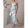 image:imageFloerns Women Floral Strapless Bodycon Long Maternity Wedding Guest DressesWhite Blue Floral