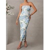 image:imageFloerns Women Floral Strapless Bodycon Long Maternity Wedding Guest DressesWhite Blue Floral