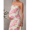 image:imageFloerns Women Floral Strapless Bodycon Long Maternity Wedding Guest DressesWhite Green Pink Floral