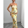 image:imageFloerns Women Floral Strapless Bodycon Long Maternity Wedding Guest DressesYellow Floral
