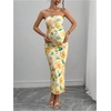 image:imageFloerns Women Floral Strapless Bodycon Long Maternity Wedding Guest DressesYellow Floral