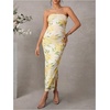 image:imageFloerns Women Floral Strapless Bodycon Long Maternity Wedding Guest DressesYellow Green Floral