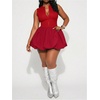 image:imageFloerns Women Plus Size Concert Bubble Romper Ruffle Mini Short JumpsuitRed