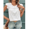 image:imageFloerns Womens Boho Eyelet Embroidery Ruffle Cap Sleeve T ShirtApricot