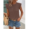 image:imageFloerns Womens Boho Eyelet Embroidery Ruffle Cap Sleeve T ShirtBrown