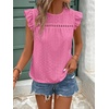 image:imageFloerns Womens Boho Eyelet Embroidery Ruffle Cap Sleeve T ShirtCoral Pink