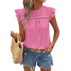 image:imageFloerns Womens Boho Eyelet Embroidery Ruffle Cap Sleeve T ShirtCoral Pink