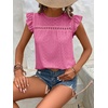 image:imageFloerns Womens Boho Eyelet Embroidery Ruffle Cap Sleeve T ShirtCoral Pink