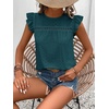 image:imageFloerns Womens Boho Eyelet Embroidery Ruffle Cap Sleeve T ShirtDark Green