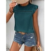 image:imageFloerns Womens Boho Eyelet Embroidery Ruffle Cap Sleeve T ShirtDark Green